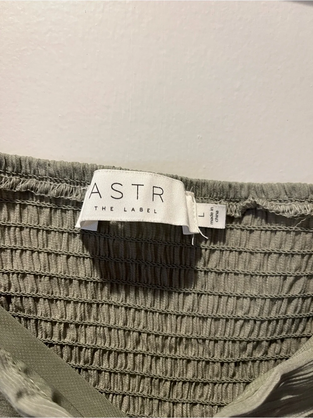 ASTR The Label Smocked Square-Neck Long Sleeve Top in Sage Green